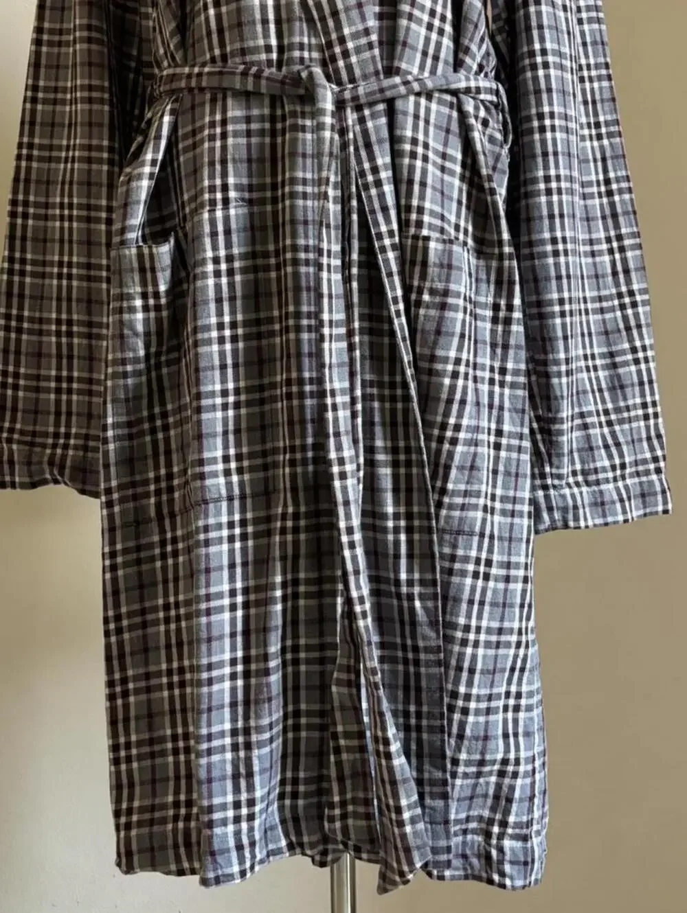 Hanro of Switzerland Plaid Cotton Robe Bathrobe Housecoat Made in Portugal S